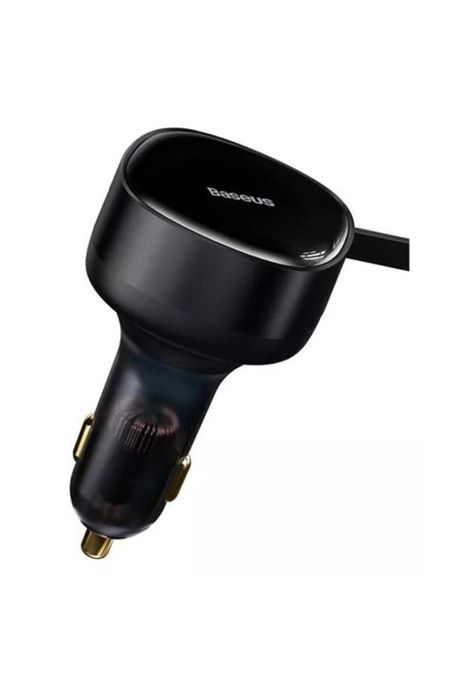 Cargador rápido auto Baseus 2 en 1 cable retráctil 30W negro-1