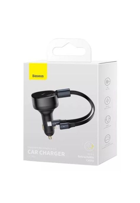 Cargador rápido auto Baseus 2 en 1 cable retráctil 30W negro-7