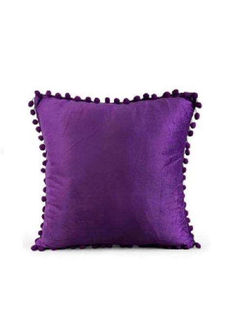 Pack de 2 Fundas de Cojines Terciopelo con Pompones 45x45 cm Morado-0