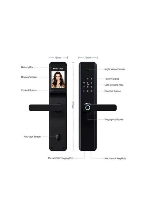 Cerradura Inteligente Tuya Wifi Con Huella Digital y Cámara Negra-3