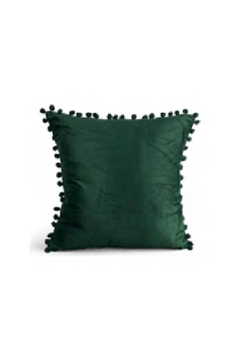 Pack de 2 Fundas de Cojines Terciopelo con Pompones 45x45 cm Verde-0
