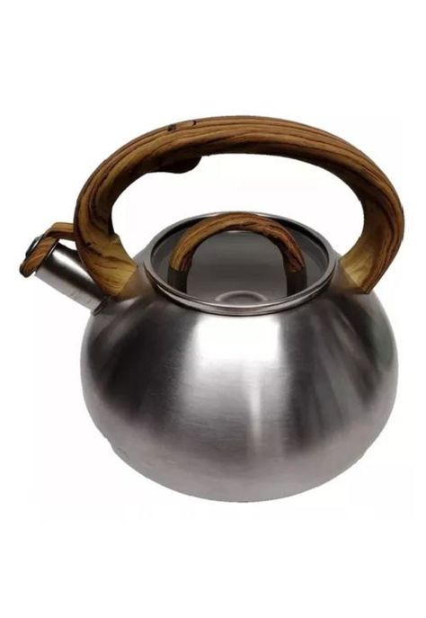Tetera con Silbato - 2.5 L, Acero Inoxidable, Manija de Madera, Color Plateado-1