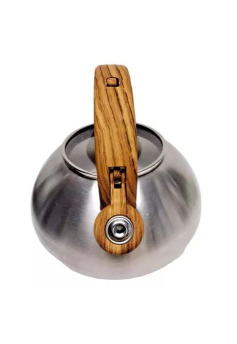 Tetera con Silbato - 2.5 L, Acero Inoxidable, Manija de Madera, Color Plateado-2