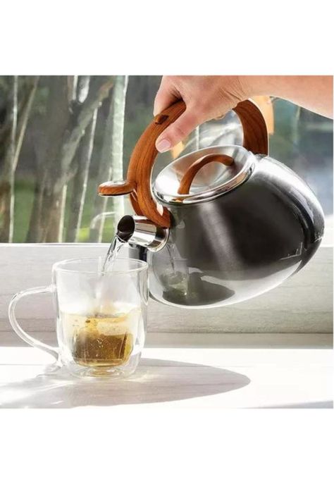 Tetera con Silbato - 2.5 L, Acero Inoxidable, Manija de Madera, Color Plateado-4
