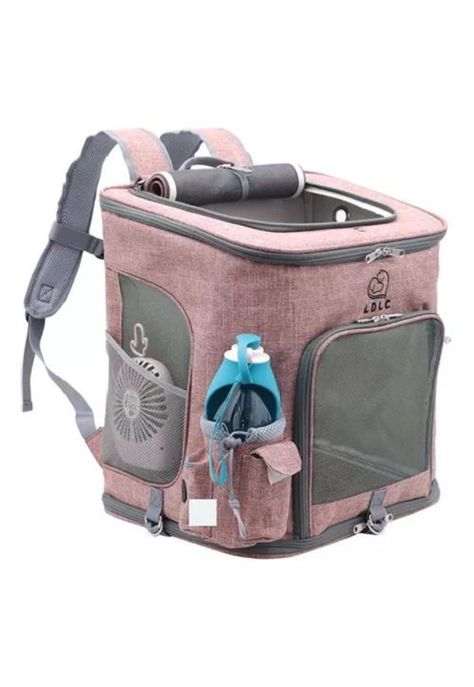 Mochila de viaje cómoda y segura para perros y gatos rosado-0