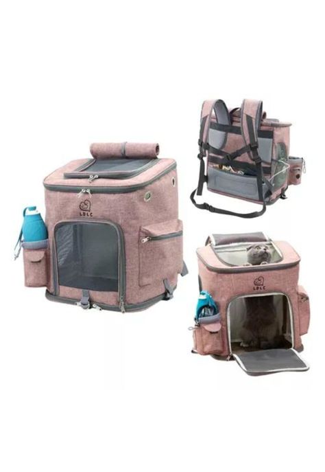 Mochila de viaje cómoda y segura para perros y gatos rosado-1