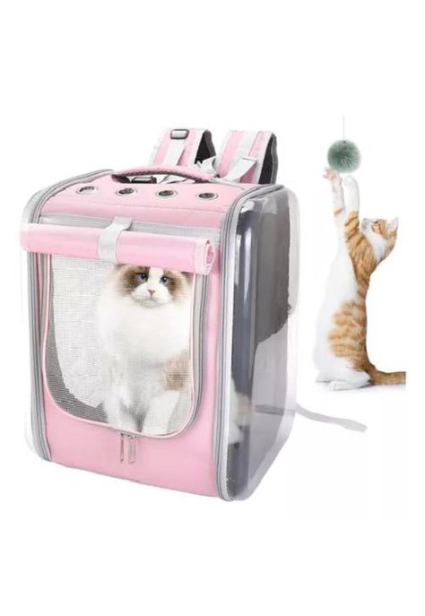 Bolso mochila porta perros jaula transporte perros y gatos rosado-0