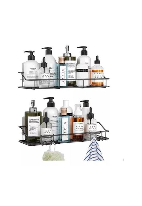 Organizador de ducha set x2 repisa baño adhesiva inoxidable negro-0