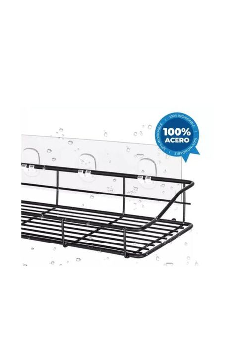 Organizador de ducha set x2 repisa baño adhesiva inoxidable negro-1