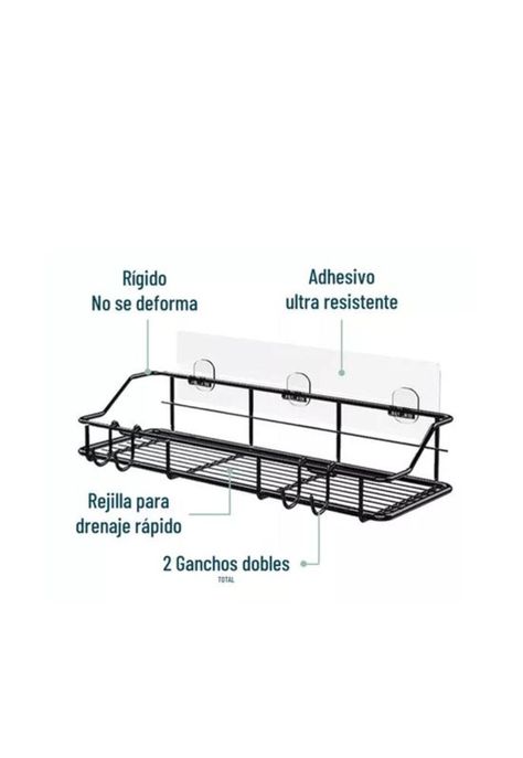 Organizador de ducha set x2 repisa baño adhesiva inoxidable negro-2
