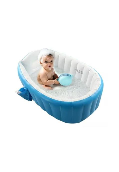 Bañera inflable portátil tina para bebés, color azul-1