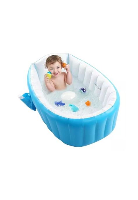 Bañera inflable portátil tina para bebés, color azul-2