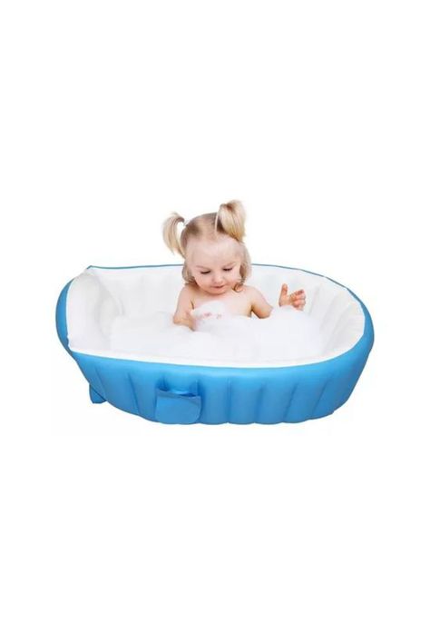 Bañera inflable portátil tina para bebés, color azul-3