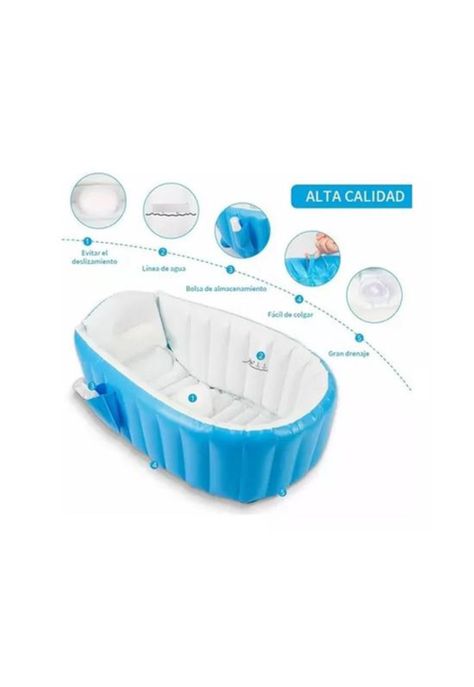 Bañera inflable portátil tina para bebés, color azul-5
