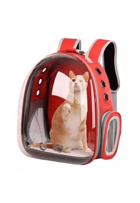 Bolso canil gato mochila transportadora para mascotas perros rojo-0