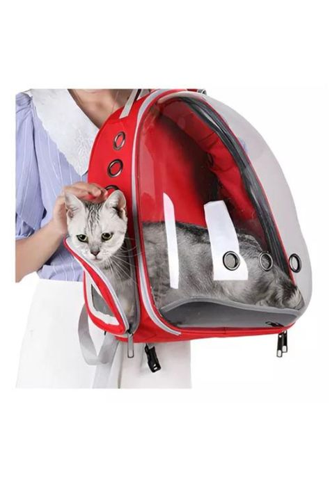 Bolso canil gato mochila transportadora para mascotas perros rojo-2