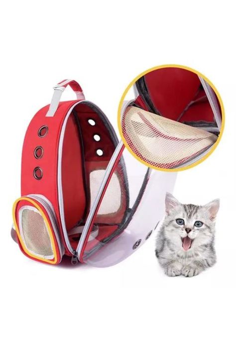 Bolso canil gato mochila transportadora para mascotas perros rojo-4
