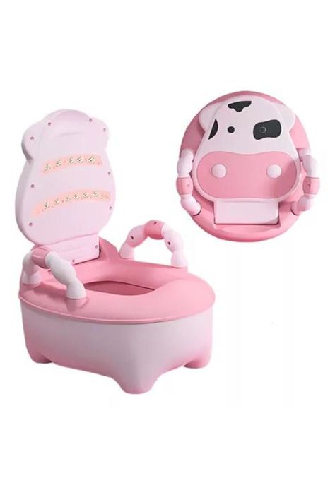 Pelela Bacinica Baño Infantil - Para Niños, Vaquita, Color Rosa, con Cojín-0