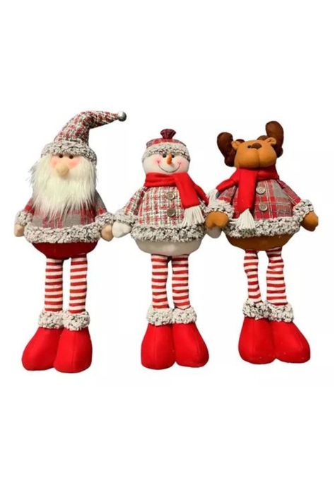 Pack de 3 monos pata larga muñecos navideños pascuero, reno y nieve rojo premium-0