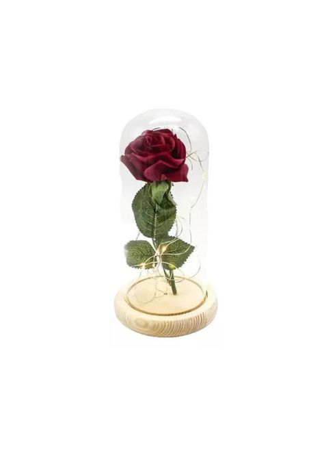 Rosa Eterna Artificial Encapsulada Luz LED San Valentín Base-0