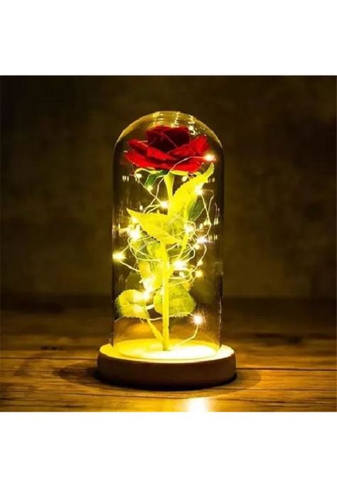 Rosa Eterna Artificial Encapsulada Luz LED San Valentín Base-2