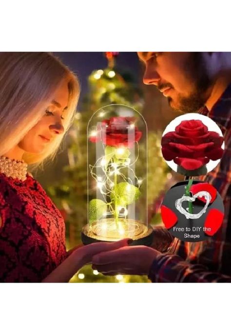 Rosa Eterna Artificial Encapsulada Luz LED San Valentín Base-3
