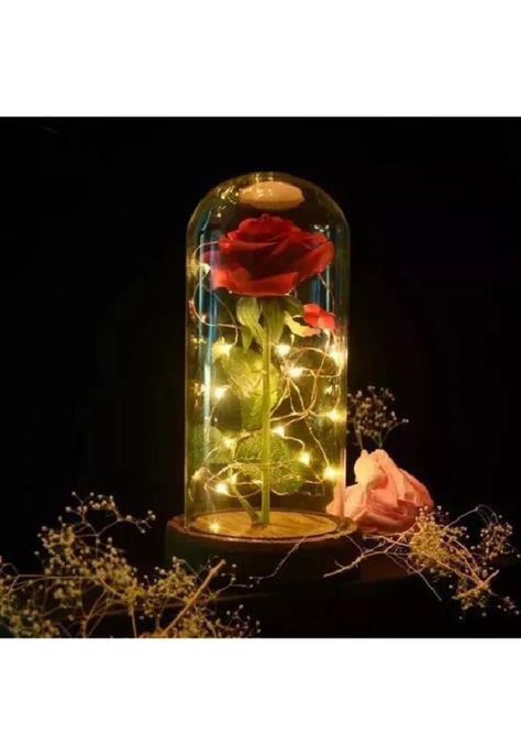 Rosa Eterna Artificial Encapsulada Luz LED San Valentín Base-4