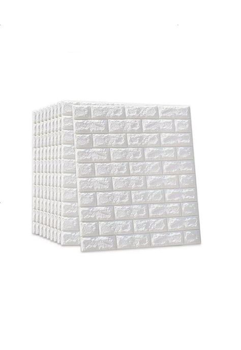 Pack de 10 Láminas de Papel Mural 3D Ladrillo Blanco 77x70cm-0