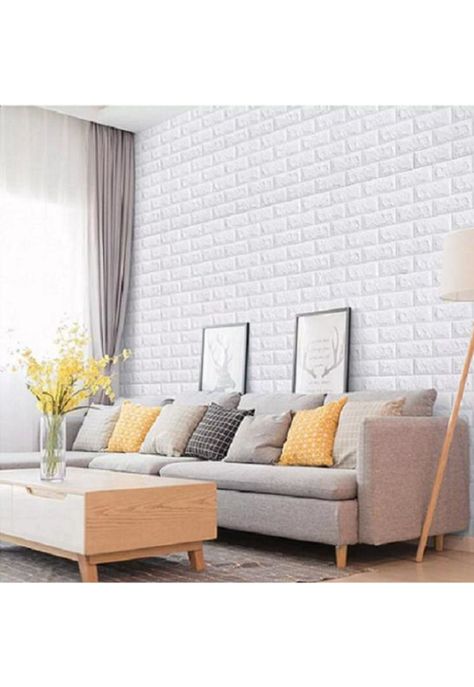 Pack de 10 Láminas de Papel Mural 3D Ladrillo Blanco 77x70cm-1