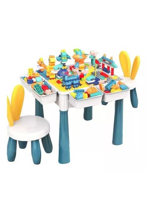 Mesa didáctica de bloques de construcción 200 piezas y 2 sillas blanca-0