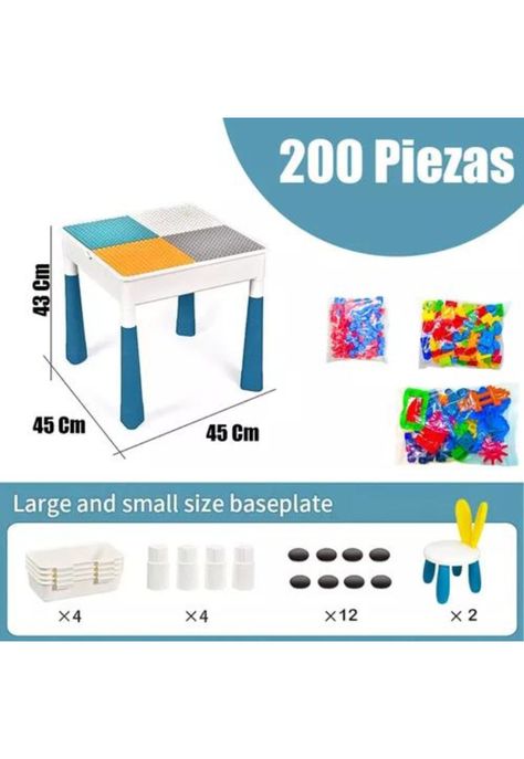 Mesa didáctica de bloques de construcción 200 piezas y 2 sillas blanca-2