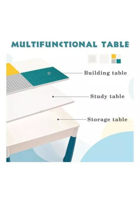 Mesa didáctica de bloques de construcción 200 piezas y 2 sillas blanca-4