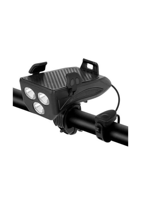 Soporte de teléfono con luz y bocina para bicicleta, color negro-0
