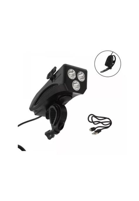 Soporte de teléfono con luz y bocina para bicicleta, color negro-2