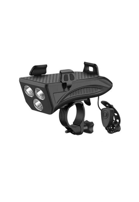 Soporte de teléfono con luz y bocina para bicicleta, color negro-4