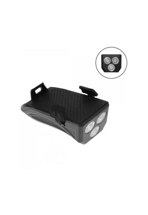 Soporte de teléfono con luz y bocina para bicicleta, color negro-6