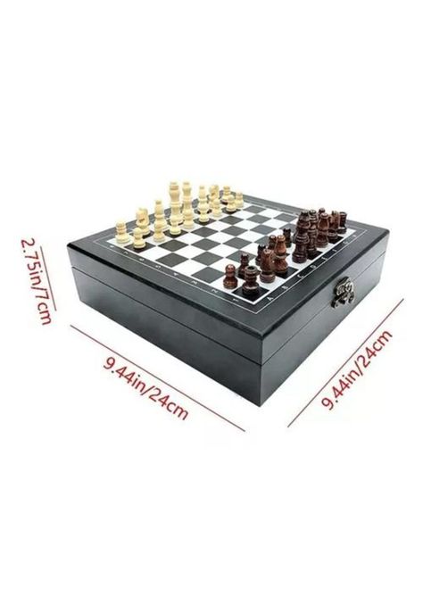 Set de lujo tablero de ajedrez de madera + dominó + cartas póker negro-6