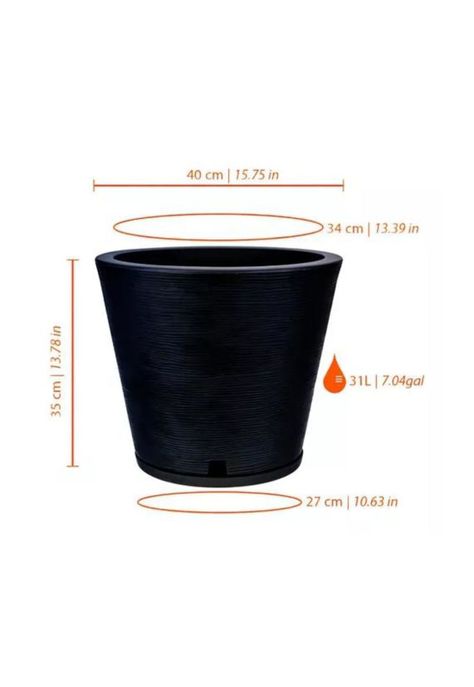 Maceta Plástico Rotomoldeada Con Plato 34 x 35cm Negro-1