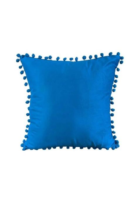 Pack de 2 Fundas de Cojines Terciopelo con Pompones 45x45 cm Azul Marino-0