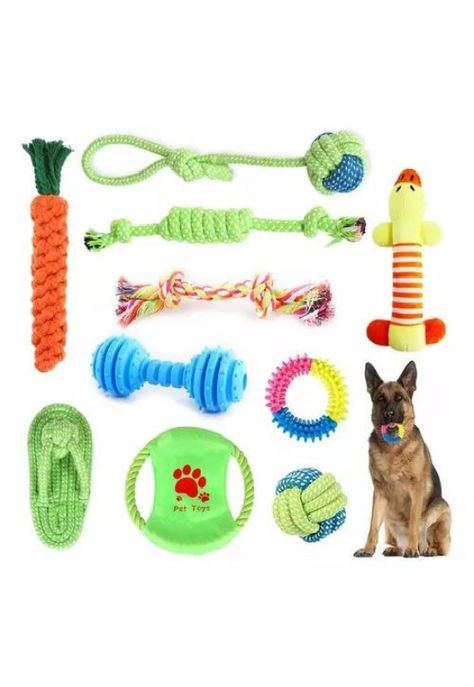 Set de 10 juguetes para mascotas, incluye pelota de cuerda y más-0