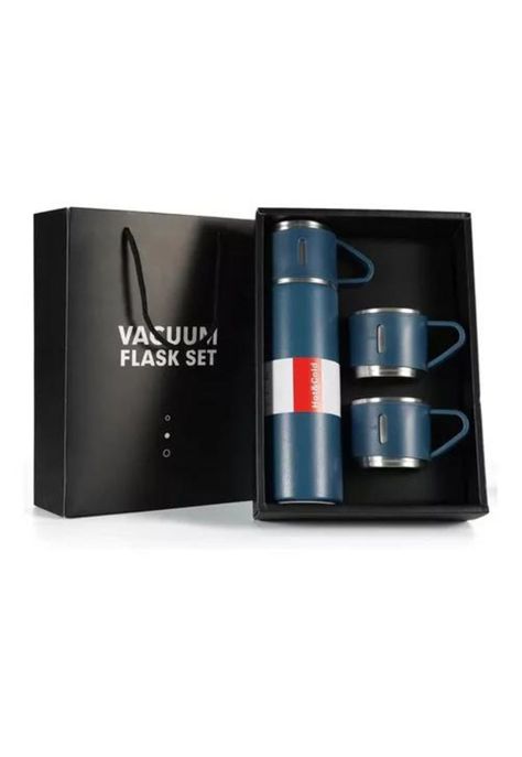 Kit de Termos de Acero Inoxidable - 3 Tazas para Café, Té y Agua, Color Azul-0