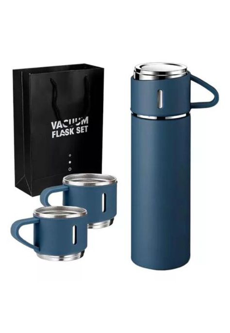 Kit de Termos de Acero Inoxidable - 3 Tazas para Café, Té y Agua, Color Azul-1