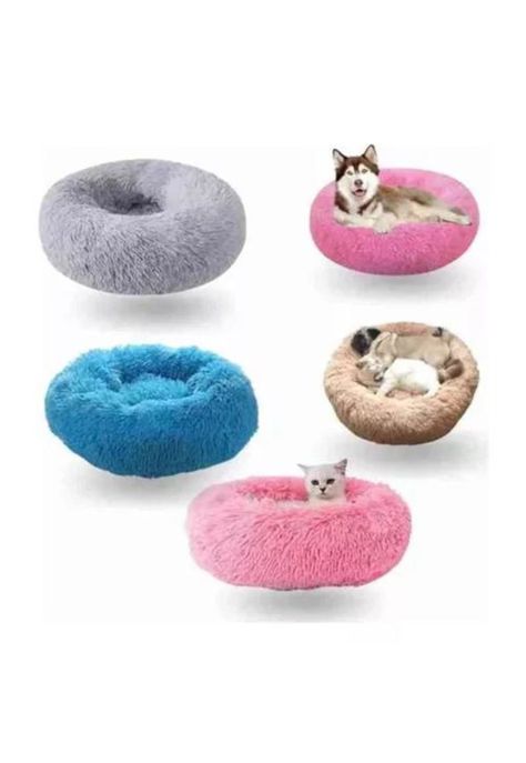 Cama antiestrés de felpa para perros y gatos 50 cm rosado-3