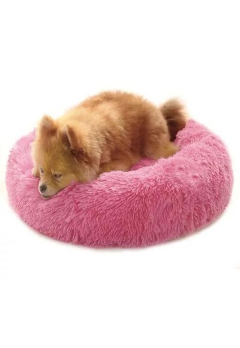 Cama antiestrés de felpa para perros y gatos 50 cm rosado-5