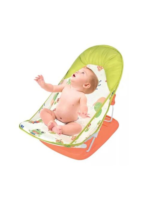 Silla de baño plegable para bebé con almohada y red flotante, verde-2