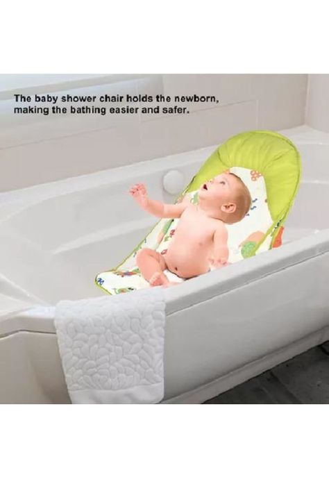 Silla de baño plegable para bebé con almohada y red flotante, verde-3