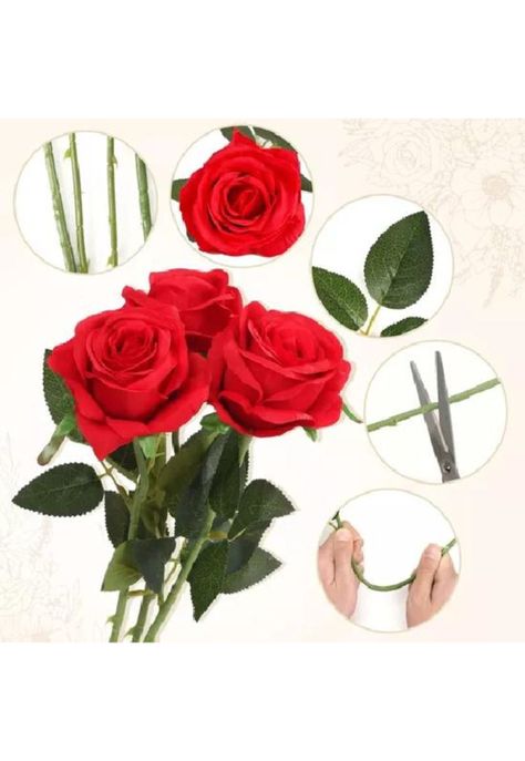 Pack de 12 Rosas Artificiales de Terciopelo en Color Rojo-3