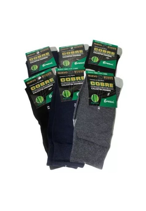 Pack de 6 calcetines de cobre para hombre, precio por seis pares, color negro/gris-0