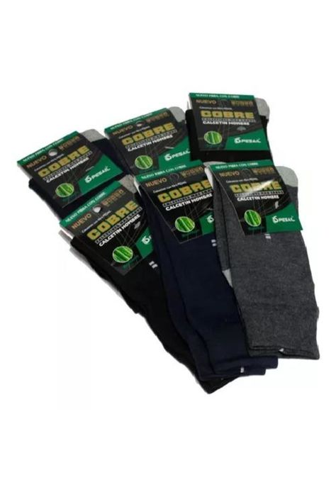 Pack de 6 calcetines de cobre para hombre, precio por seis pares, color negro/gris-1