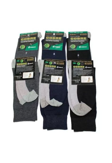 Pack de 6 calcetines de cobre para hombre, precio por seis pares, color negro/gris-3